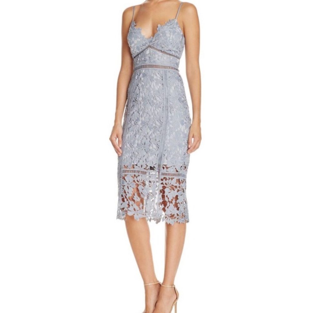 Bardot Lace Midi Dress in Light Blue
